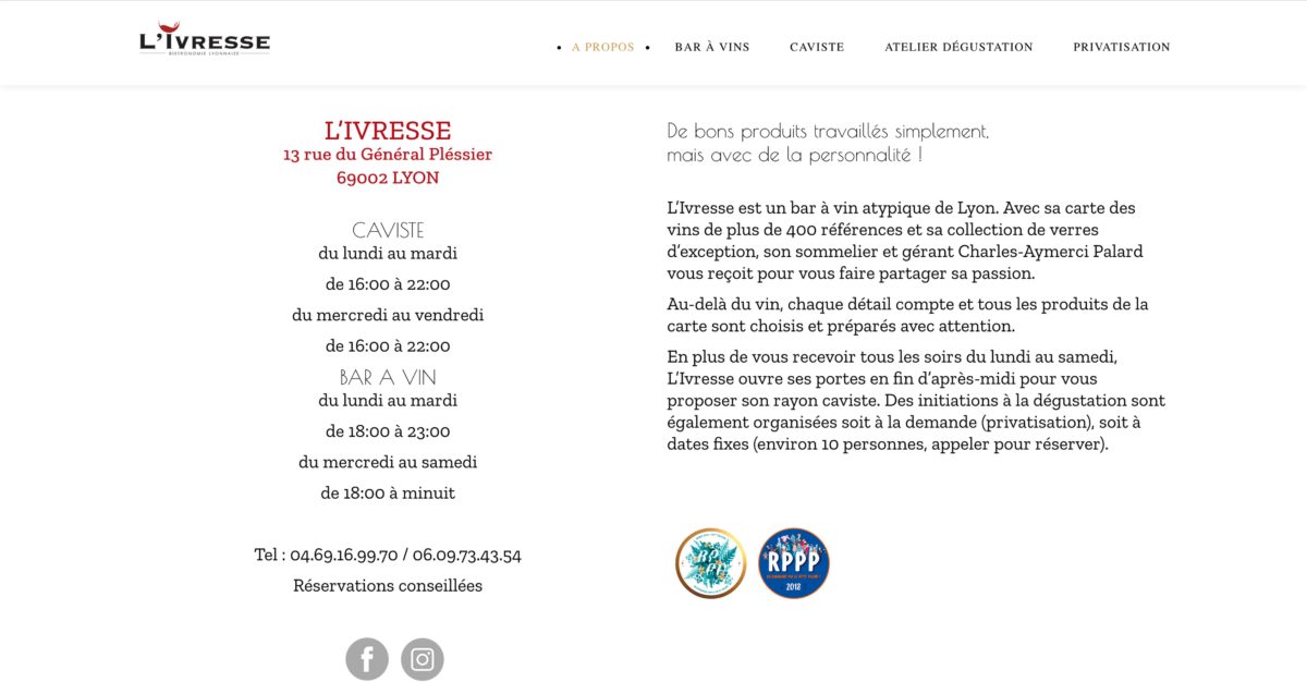 Capture d'écran site web L'Ivresse 1